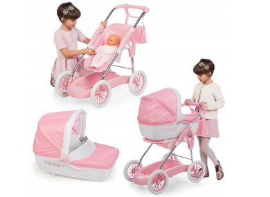 Smoby, Inglesina, wózek dla lalek, 3w1 z torbą, różowy
