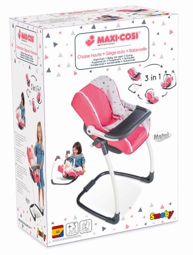 Smoby, Maxi Cosi, krzesełko do karmienia dla lalek, 3w1