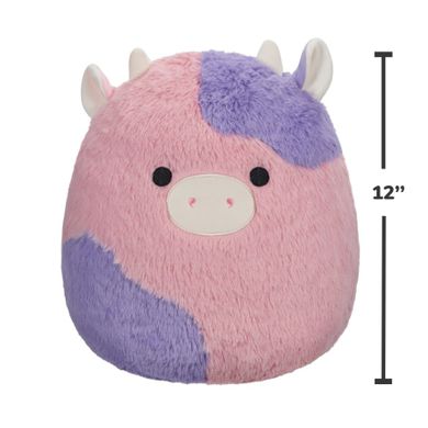 Squishmallows, Fuzzamallows, Patty, Pink and Purple Cow, fioletowo-różowa krowa, maskotka, 30 cm