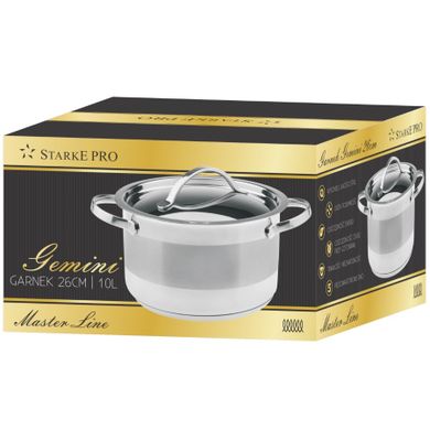 Starke Pro, Gemini, garnek ze stali nierdzewnej z pokrywką, 26-18,5 cm, 10 L
