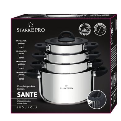 Starke Pro, Sante, komplet garnków, indukcja, 6,18,20,24 cm, 8 elementów