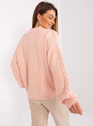 Sweter damski z wełną, rozpinany, różowy, Rue Paris