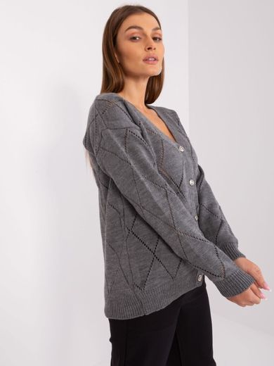 Sweter damski z wełną, rozpinany, szary, Rue Paris