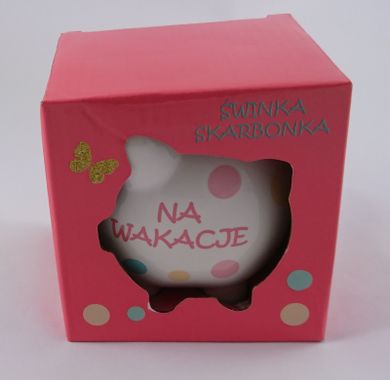 Świnka skarbonka, na wakacje, biała