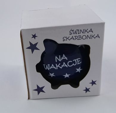 Świnka skarbonka, na wakacje, granatowa
