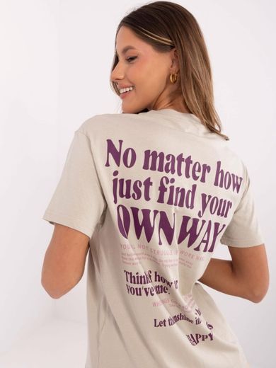 T-shirt damski, beżowy, Sublevel