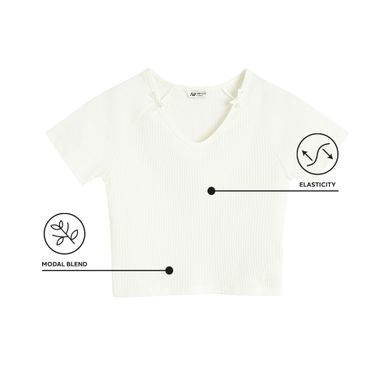 T-shirt prążkowany z domieszką modalu NOWEAR