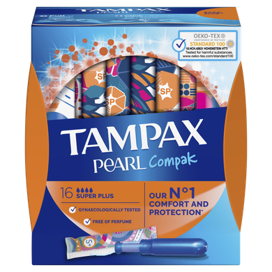 Tampax, Pearl Compak Super Plus, tampony z aplikatorem, 16 szt.
