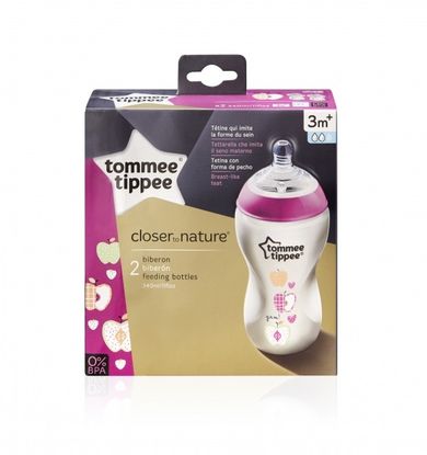 Tommee Tippee, Closer to Nature, butelki dekorowane, 2-340 ml, girl