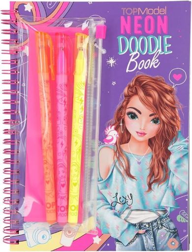 Top Model, Neon Doodle, zestaw kreatywny z żelopisami, naklejki