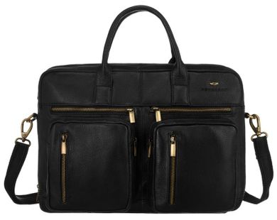 Torba na laptopa, czarna, skórzana, Peterson