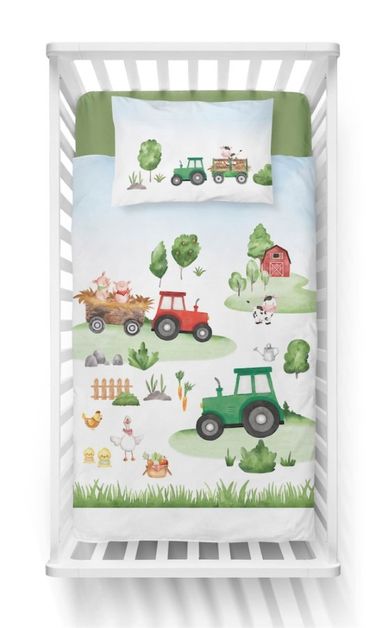 Traktory, 2-częściowy komplet pościeli bawełnianej, dwustronnej, 100-135 cm
