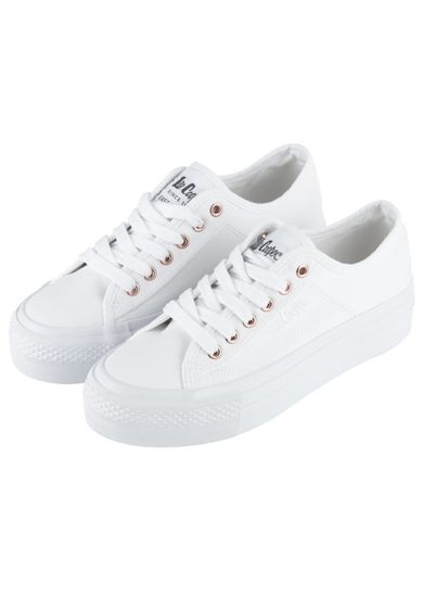 Trampki damskie, białe, wysoka podeszwa, Lee Cooper
