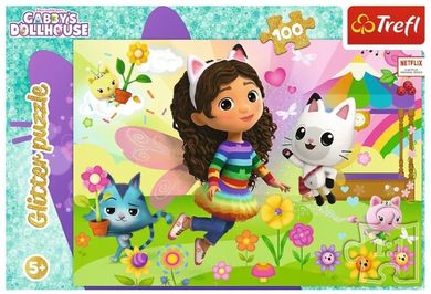 Trefl, Glitter, Koci Domek Gabi, puzzle brokatowe, 100 elementów