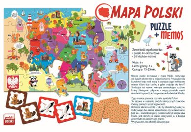 Trefl, Mapa Polski, puzzle + gra memory, 44 elementy