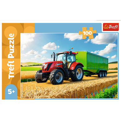 Trefl, Maszyny rolinicze, Traktor z przyczepą, puzzle, 100 elementów