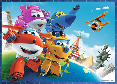 Trefl, Super Wings, Odlotowa paczka, 4w1, puzzle, 12, 15, 20, 24 elementy