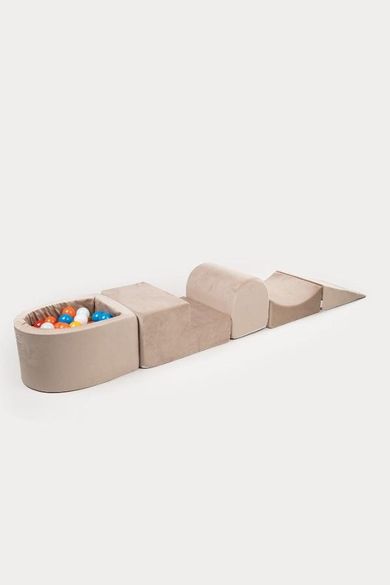 Tupti.wood, zestaw: piankowy plac zabaw + mały basen, beżowy + 80 piłek, kolorowe