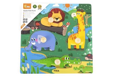 Viga, puzzle z rączką, dzikie zwierzęta, 4 elementy
