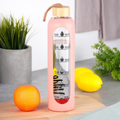 Vilde, butelka na wodę, szklana z silikonowym pokrowcem, łososiowa, 1l