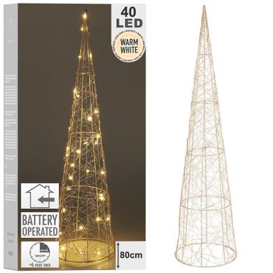Vilde, choinka świecąca stożek, złota, 40 LED, 80 cm