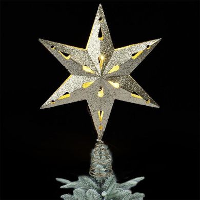 Vilde, czubek na choinkę, świecący, gwiazda, złota brokatowa, 33 cm, 10 led