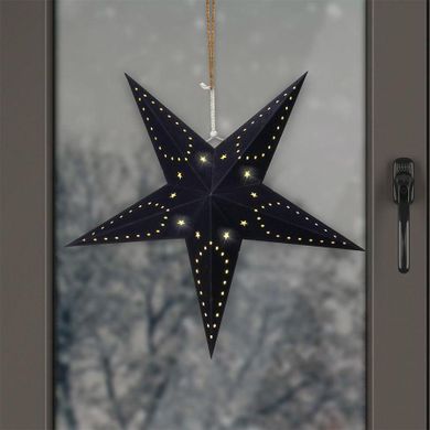 Vilde, gwiazda świąteczna świecąca, papierowa witraż, czarna, 45 cm, 10 led