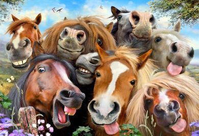 Wooden.City, Wesołe Selfie-Konie, rozmiar L, drewniane puzzle z figurkami, 300 elementów