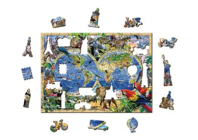 Wooden.City, Zwierzęta świata, mapa, drewniane puzzle z figurkami, 1010 elementów