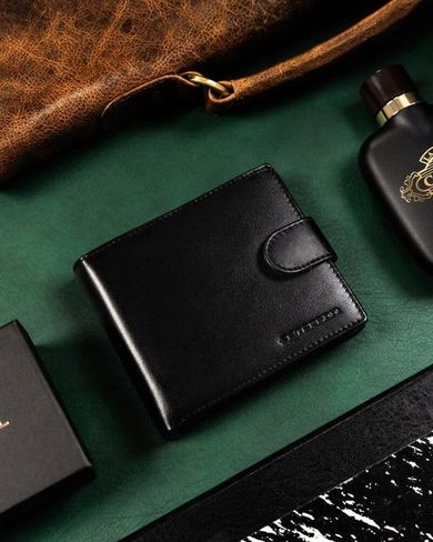Zestaw prezentowy: Portfel, Brelok, czarny, skórzany, Peterson