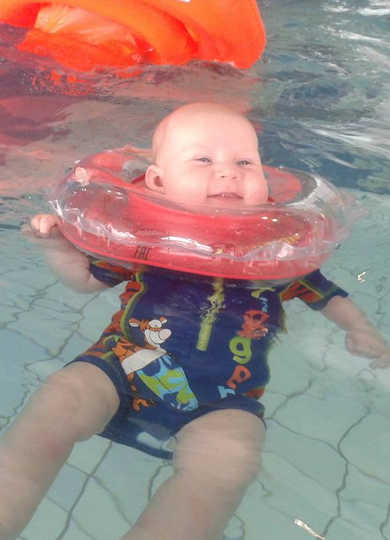 Baby Swimmer, dmuchany kołnierz do pływania z grzechotką, okrągły, 6-36 kg