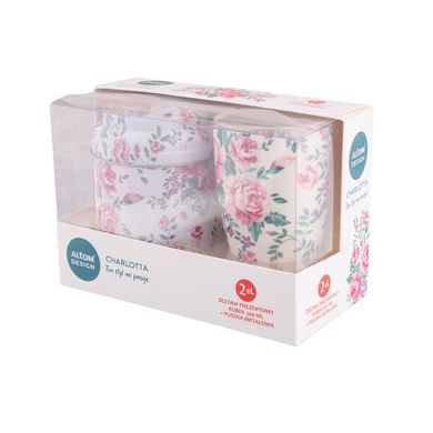 Altom design, Charlotta, zestaw prezentowy, kubek porcelanowy z puszką, 300 ml, jasny, 9-11,5 cm
