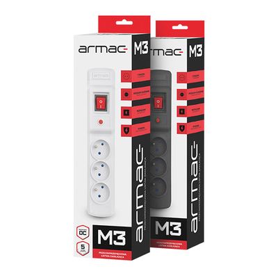 Armac Multi M3, Listwa zasilająca, przeciwprzepięciowa, 3 gniazda, przewód 1,5m, czarna