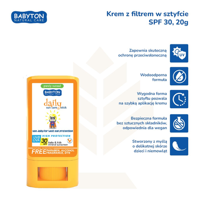 Babyton, Daily Sun Care, krem z filtrem w sztyfcie, SPF 30, 20 g