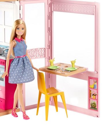 Barbie, dwupoziomowy domek Barbie, zestaw z lalką i akcesoriami