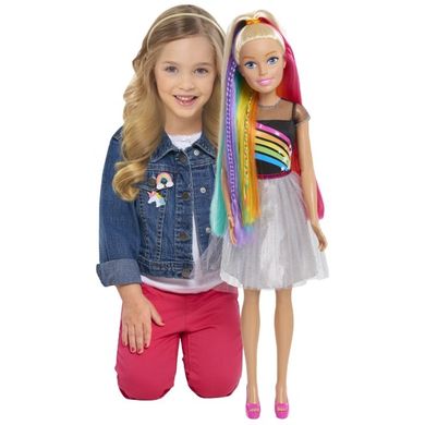 Barbie, lalka tęczowe włosy, 70 cm