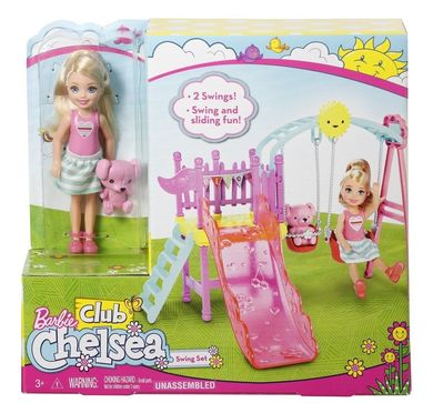 Barbie, Małe zestawy Chelsea, Zjeżdżalnia z huśtawką, zestaw z lalką