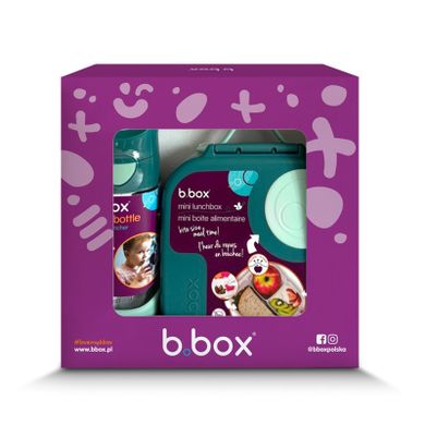 B.Box, zestaw: mini lunchbox + butelka tritanowa ze słomką, 450 ml, Emerald Forest