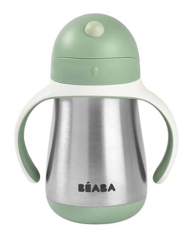 Beaba, bidon termiczny, ze słomką, sage green, 250 ml