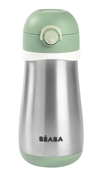 Beaba, bidon termiczny, ze słomką, sage green, 350 ml