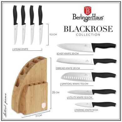 Berlinger Haus, zestaw noży, black rose w bloku bambusowym