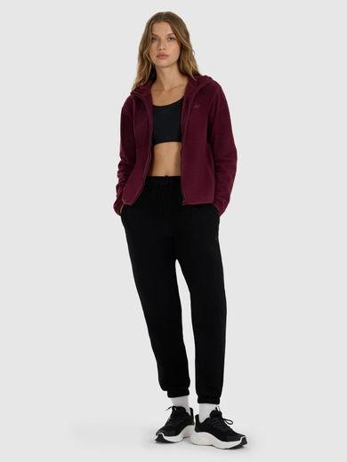 Bluza damska z kapturem, rozpinana, polarowa, bordowa, 4F