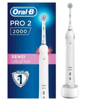 Braun, Oral-B, szczoteczka elektryczna, Pro 2 2000 SENSIUltra Thin, biała