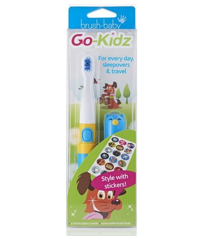 Brush-Baby, Go-Kidz, podróżna szczotka soniczna z naklejkami dla dzieci, niebieska