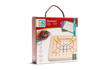 BS Toys, Geoplan, drewniana tablica manipulacyjna, gumki