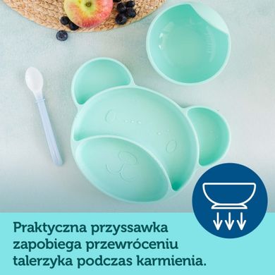 Canpol babies, Miś, talerzyk silikonowy z przyssawką, turkusowy