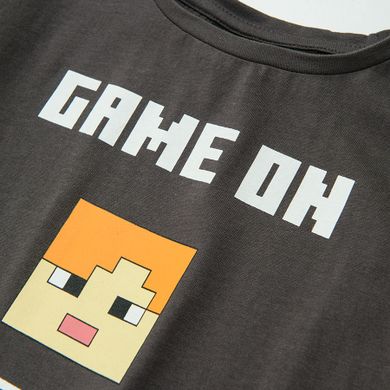 Cool Club, Bluzka dziewczęca z krótkim rękawem, grafitowa, Minecraft