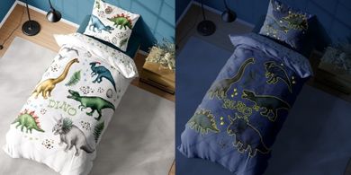 Dino, fluo, 2-częściowy komplet pościeli świecącej w ciemności, 160-200 cm