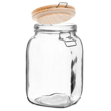 Excellent Houseware, słoik szklany z uszczelką drewnianą, 1.5 l
