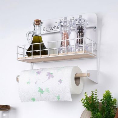 Excellent Houseware, wieszak na ręcznik papierowy z półką, metalowy biały